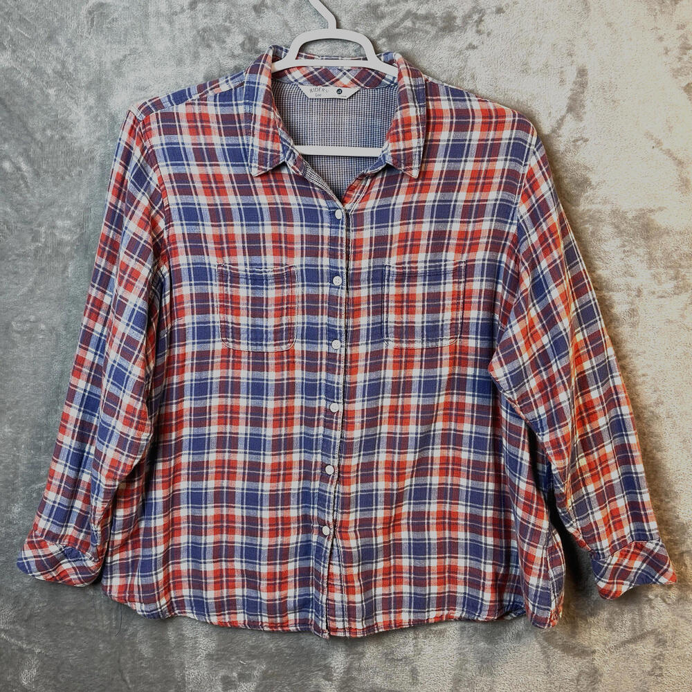 Riders Lee Women's Shirt Size 2X Purple Flannel Western Hiking‎ Roll Tab Sleeves